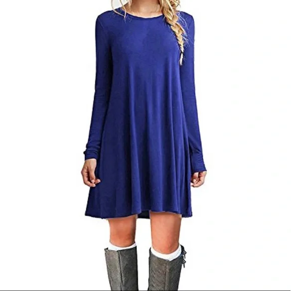 Dearcase Dresses | Casual Loose Fit T-Shirt Dress Long Sleeves Womens Size Large | Color: Blue | Size: L | Pm-88861345'S Closet